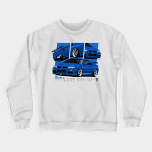 Nissan Skyline r34 GTR Blue, JDM Car Crewneck Sweatshirt